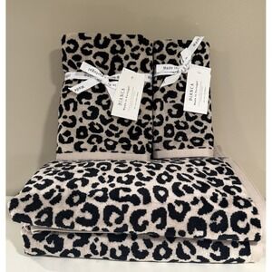 New Bianca Luxe Cheetah Leopard 6 Pc Towel Set Black Taupe (2 Bath 2 Hand 2 Tip)
